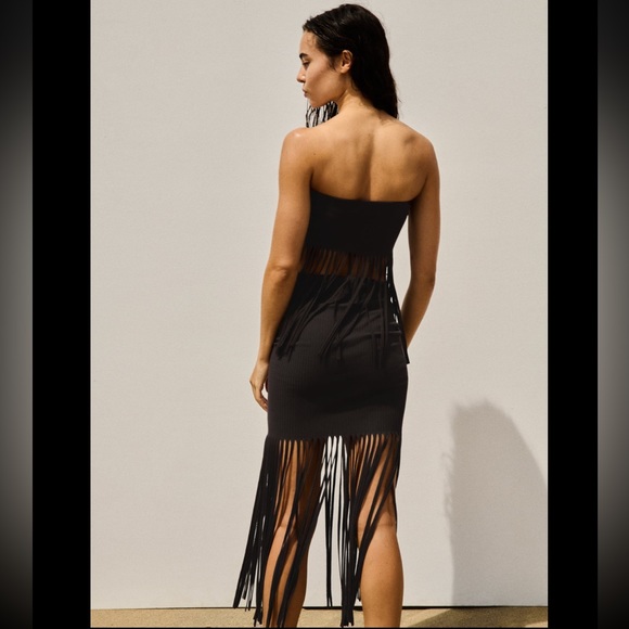 ZARA FRINGED RIBBED SKIRT - Picture 4 of 10